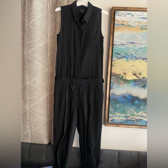 Theory Yariby Jumpsuit Black Sleeveless Pants Collared Button Down Pockets Sz 2 - Picture 4 of 17